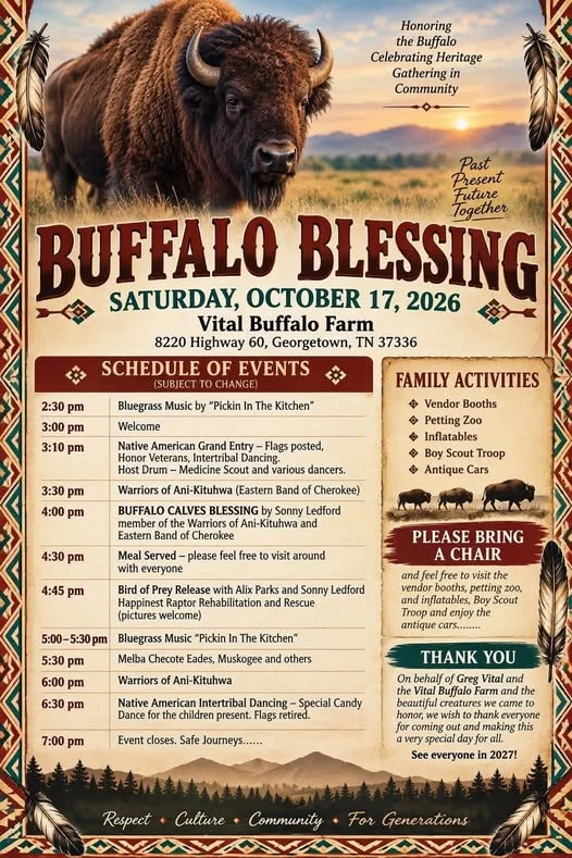 Buffalo Blessing 2026 flyer. The full schedule is written out on this page.